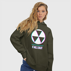 Толстовка оверсайз женская Fallout в стиле glitch и баги графики, цвет: хаки — фото 2