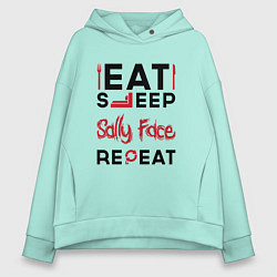 Толстовка оверсайз женская Надпись: eat sleep Sally Face repeat, цвет: мятный