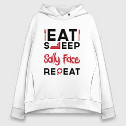 Толстовка оверсайз женская Надпись: eat sleep Sally Face repeat, цвет: белый