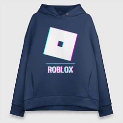 Толстовка оверсайз женская Roblox в стиле glitch и баги графики, цвет: тёмно-синий