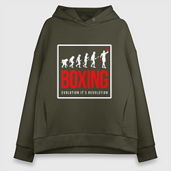 Толстовка оверсайз женская Boxing evolution its revolution, цвет: хаки