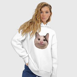 Толстовка оверсайз женская Polite cat meme, цвет: белый — фото 2