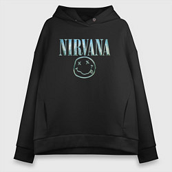 Толстовка оверсайз женская Nirvana - смайлик, цвет: черный