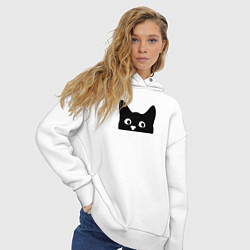 Толстовка оверсайз женская Морда выглядывающего кота, цвет: белый — фото 2
