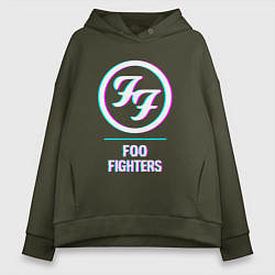 Толстовка оверсайз женская Foo Fighters glitch rock, цвет: хаки