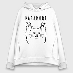 Толстовка оверсайз женская Paramore - rock cat, цвет: белый