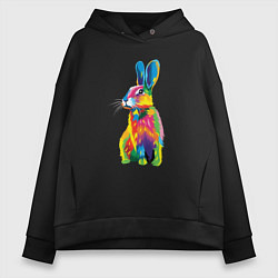 Толстовка оверсайз женская Кролик в стиле поп-арт, цвет: черный