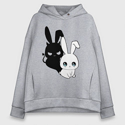 Толстовка оверсайз женская Милый кролик - ангелочек или дьяволёнок?, цвет: меланж