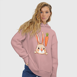 Толстовка оверсайз женская Заяц с морковкой, цвет: пыльно-розовый — фото 2