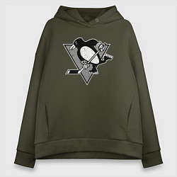Толстовка оверсайз женская Питтсбург Пингвинз серый, цвет: хаки