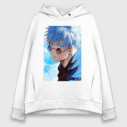 Толстовка оверсайз женская Сатору Годжо в очках - Jujutsu kaisen, цвет: белый