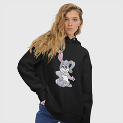Толстовка оверсайз женская Серый кролик - символ 2023, цвет: черный — фото 2