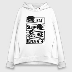 Толстовка оверсайз женская Eat sleep bike repeat art, цвет: белый