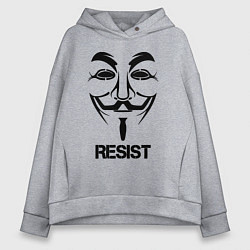 Толстовка оверсайз женская Guy Fawkes - resist, цвет: меланж