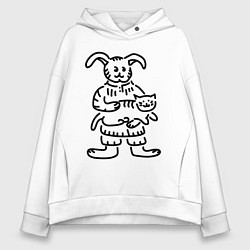 Толстовка оверсайз женская Кролик гладит кота, цвет: белый