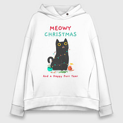 Женское худи оверсайз Meowy Christmas and a happy purr year