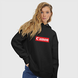 Толстовка оверсайз женская Canon - логотип в красном прямоугольнике, цвет: черный — фото 2