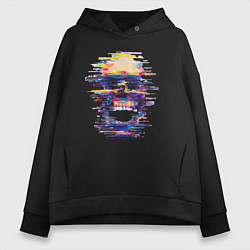 Толстовка оверсайз женская Art skull - glitch, цвет: черный