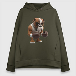 Толстовка оверсайз женская Собака чемпион по боксу, цвет: хаки