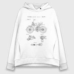 Толстовка оверсайз женская Винтажный велосипед патент, цвет: белый