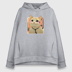 Толстовка оверсайз женская Cat smiling meme art, цвет: меланж