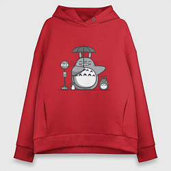 Толстовка оверсайз женская Тоторо с зонтиком, цвет: красный