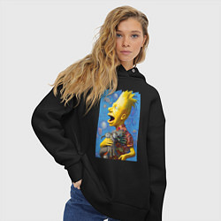 Толстовка оверсайз женская Bart Simpson and cats - нейросеть, цвет: черный — фото 2
