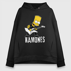 Толстовка оверсайз женская Ramones Барт Симпсон рокер, цвет: черный