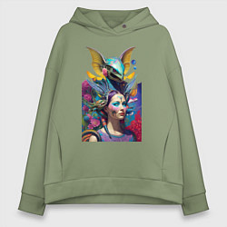 Женское худи оверсайз Girl and alien - neural network - art