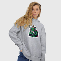 Толстовка оверсайз женская Лягушонок Пепе с мечом, цвет: меланж — фото 2