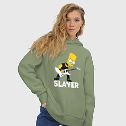 Толстовка оверсайз женская Slayer Барт Симпсон рокер, цвет: авокадо — фото 2