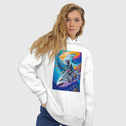 Толстовка оверсайз женская Cyber shark - ocean and space - art, цвет: белый — фото 2
