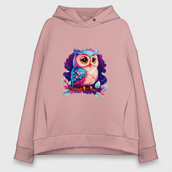 Толстовка оверсайз женская Сонная совушка, цвет: пыльно-розовый