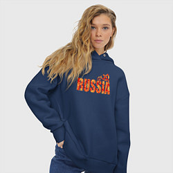 Толстовка оверсайз женская Russia: в стиле хохлома, цвет: тёмно-синий — фото 2