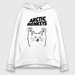 Толстовка оверсайз женская Arctic Monkeys - rock cat, цвет: белый