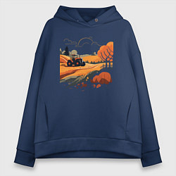 Толстовка оверсайз женская Farming Simulator - Осень, цвет: тёмно-синий