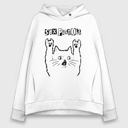 Толстовка оверсайз женская Sex Pistols - rock cat, цвет: белый