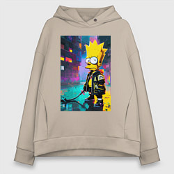 Толстовка оверсайз женская Bart Simpson - urban fantasy, цвет: миндальный