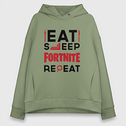 Толстовка оверсайз женская Надпись: eat sleep Fortnite repeat, цвет: авокадо
