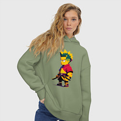 Толстовка оверсайз женская Bart Simpson samurai - neural network, цвет: авокадо — фото 2