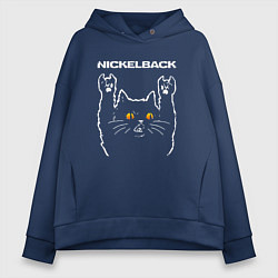 Толстовка оверсайз женская Nickelback rock cat, цвет: тёмно-синий