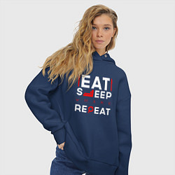 Толстовка оверсайз женская Надпись eat sleep Quake repeat, цвет: тёмно-синий — фото 2