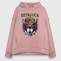 Толстовка оверсайз женская Metallica - wolfs muzzle - thrash metal, цвет: пыльно-розовый