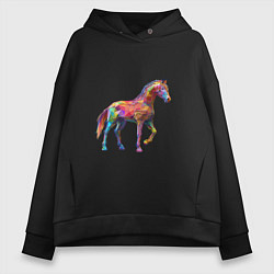 Толстовка оверсайз женская Конь геометрик, цвет: черный