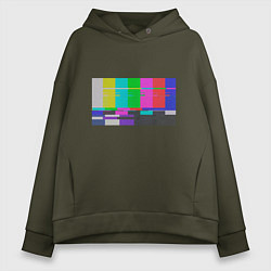 Толстовка оверсайз женская Разноцветные полосы в телевизоре, цвет: хаки