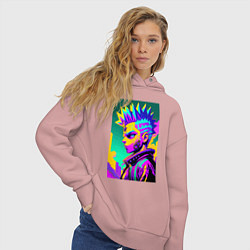 Толстовка оверсайз женская Bart Simpson - cyberpunks not dead - motto, цвет: пыльно-розовый — фото 2