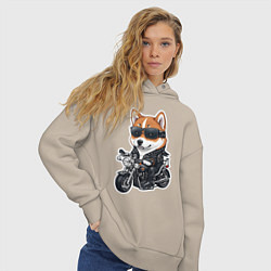 Толстовка оверсайз женская Shiba Inu собака мотоциклист, цвет: миндальный — фото 2