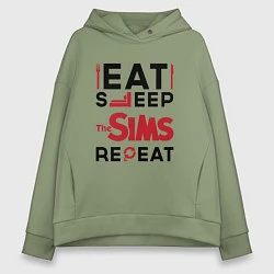 Толстовка оверсайз женская Надпись: eat sleep The Sims repeat, цвет: авокадо