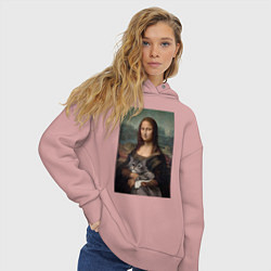 Толстовка оверсайз женская Мона Лиза с котиком, цвет: пыльно-розовый — фото 2