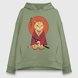 Толстовка оверсайз женская Samurai kimono cat, цвет: авокадо